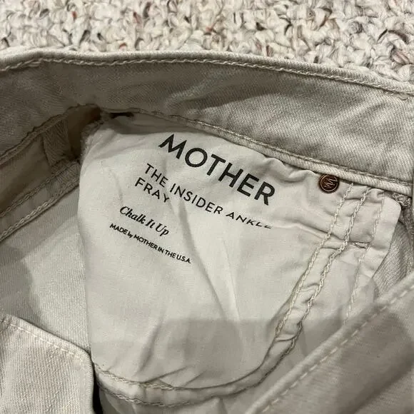 Mother The Insider Ankle Fray Jeans Sz 25 Chalk It Up Denim Casual Ivory - Picture 3 of 10